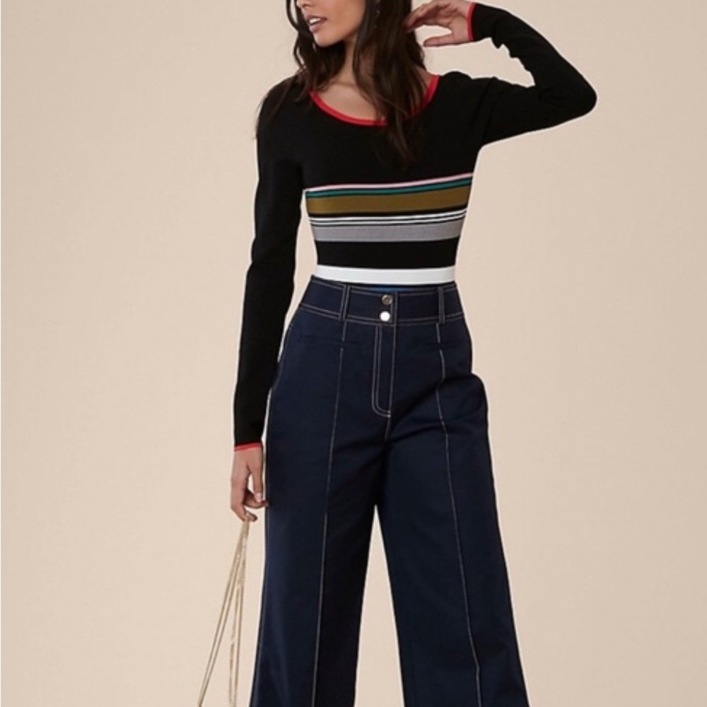 Nordstrom NWOT Diane Von Furstenberg Black Multicolor Striped Bodysuit